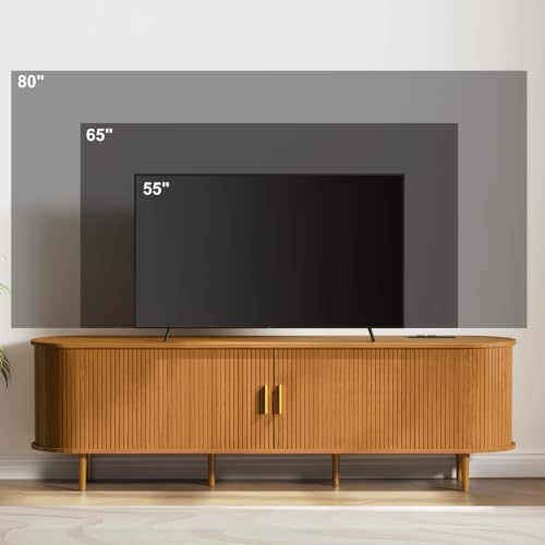 70.8 Inch Mid Century Modern TV Stand with Power Outlet for TVs up to 80 Inch, view 4