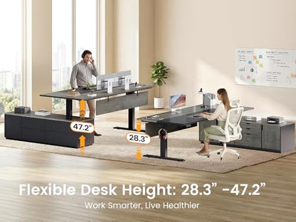 71" Executive Large L Shaped Electric Standing Desk, Grey, view 4