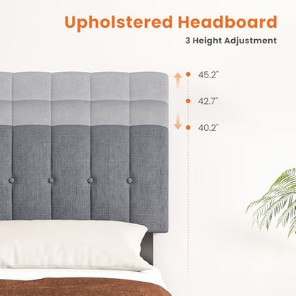 Queen Upholstered Bed Frame with Storage & Headboard, Grey, view 4