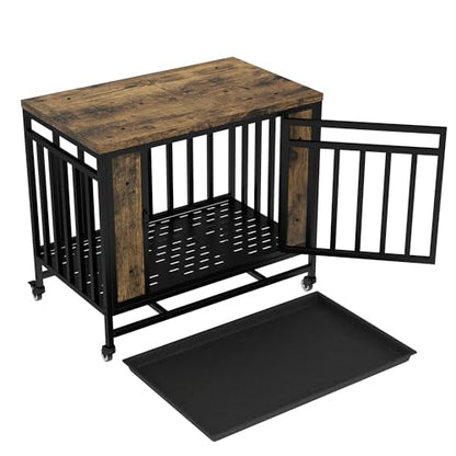 Farmhouse Dog Crate Furniture, 32.5 Inch Wooden Dog Kennel with Removable Tray, view 8