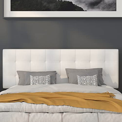 Bedford Box Stitch Tufted Upholstered Queen Size Headboard in White Fabric