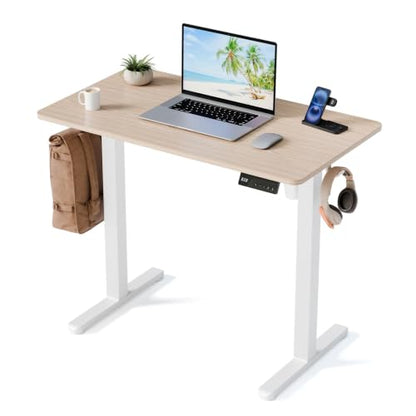 35" Electric Standing Desk, Small Sit Stand up Desk, Light Walnut, view 2