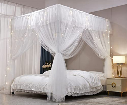 4 Corners Post Ruffle Princess Bed Canopy Curtain-Double Layer Cozy Drape, view 6