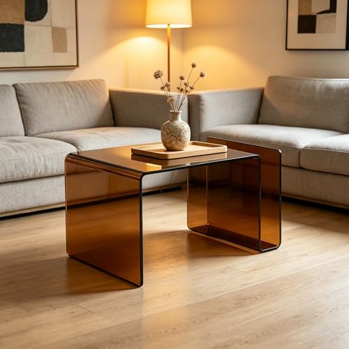 Glass Nightstand,Side Table,S-Shaped End Table for Living Room,Bedside Table for Bedroom (Brown)