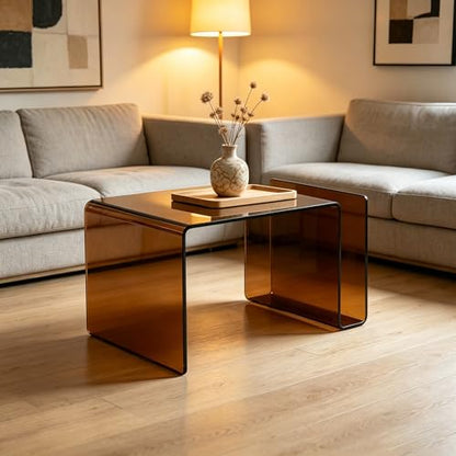 Glass Nightstand,Side Table,S-Shaped End Table for Living Room,Bedside Table for Bedroom (Brown)
