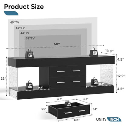 60 Inch Black TV Stand for 65 Inch TV, LED Entertainment Center, view 3