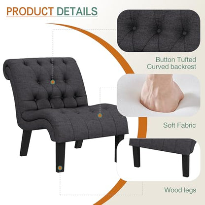 Accent Chair Button Tufted Slipper Chair Armless Side Chair for Living Room Dining Room Bedroom Funiture (Set of 2)