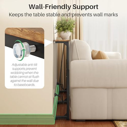 94.5" Extra Long Behind Couch Table, Adjustable Height Narrow Console Table with 2 Power Strips, Split Design for Separate Wall Use, Anti-Scratch Tip, Rustic Brown for Living Room