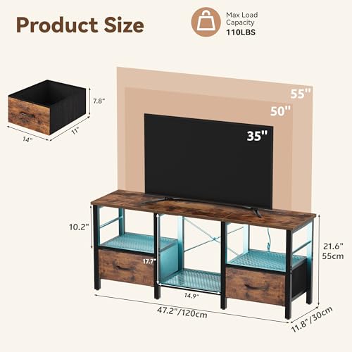 TV Stand for TVs up to 55 Inch, Media Console, 47.2'' Rustic Brown, view 4