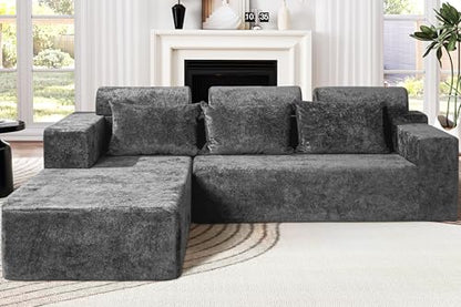 Modular Sectional Couches for Living Room,105" Cloud Couch with L-Shape Chaise,Comfy Sofa Living Room Couch with Deep Seat,No Assembly L Couch,Luxury Distressed Velvet(Grey,L)