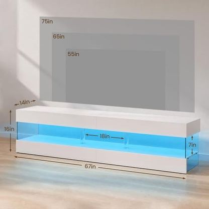 67" LED TV Stand for 75 Inch TV, Entertainment Center, White, view 3