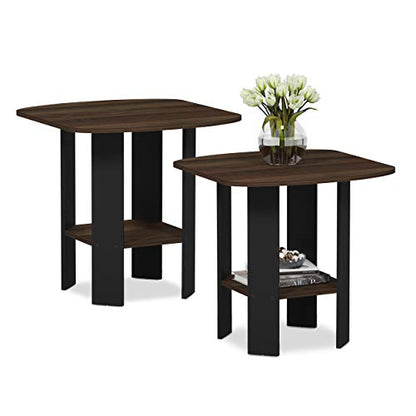Simple Design Side Table Set of 2, 2-Tier Modern End Table with Soft Edges, Open Shelves Night Stand, Bedside Table, for Living Room, Bedroom, Columbia Walnut