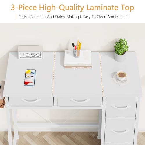 33" Small Computer Desk with 5 Fabric Drawers, White, 14.2" D, view 6