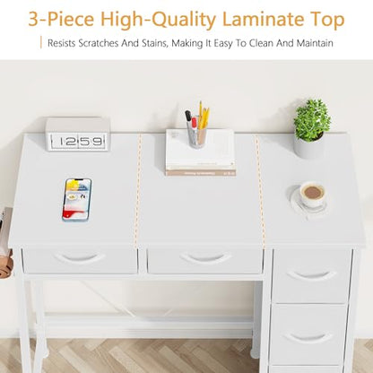 33" Small Computer Desk with 5 Fabric Drawers, White, 14.2" D, view 6