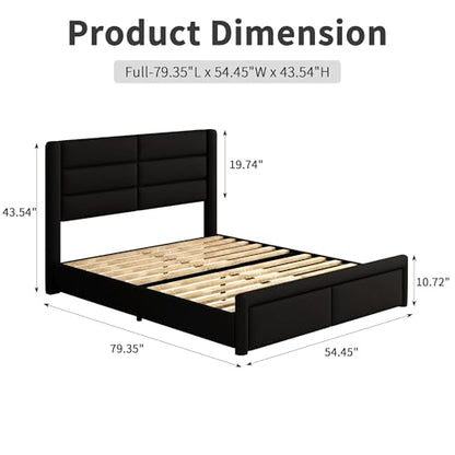Modern Black Faux Leather Bed Frame with LED Lights, view 3
