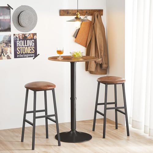 Round Bar Table, 35" Tall Pub Table, Cocktail Table with Base for Narrow Space, Bar Height Table for Kitchen, Easy to Assemble, Rustic Brown BF57BT01