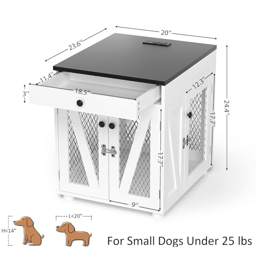 Dog Crate Furniture, Wooden Dog Kennel End Table with USB Charging Station, view 3
