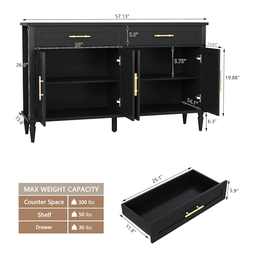 58 Inch Sideboard Buffet Cabinet with Storage, view 3