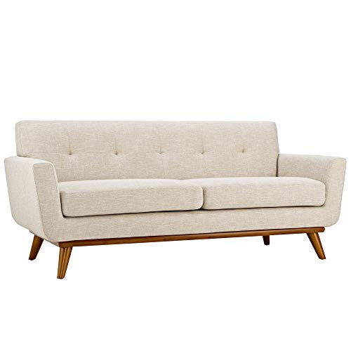 Engage Upholstered Fabric Button Tufted Sofa Furniture Set | Comfortable Lounging | Stylish Design | Sturdy Base | Beige | Includes Armchair, Loveseat, and Sofa