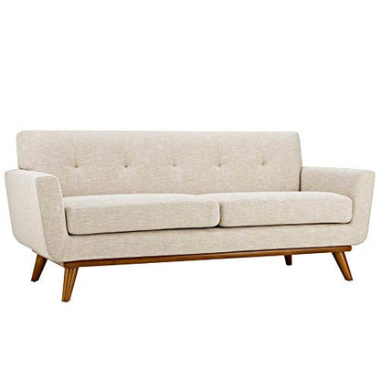 Engage Upholstered Fabric Button Tufted Sofa Furniture Set | Comfortable Lounging | Stylish Design | Sturdy Base | Beige | Includes Armchair, Loveseat, and Sofa