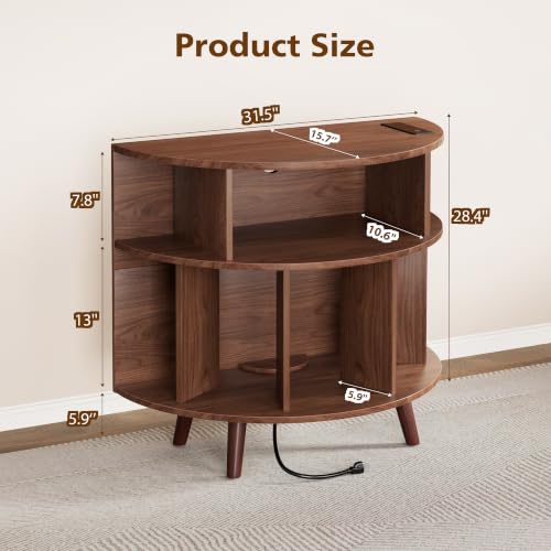31.5" Record Player Stand with Power Outlet, Curved Vinyl Storage Cabinet, view 3