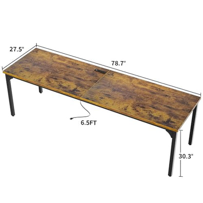 78.7 Inches 2 Person Desk with Power Outlet, Long Double Home Office Computer Desks, Large Simple Desk, Modern Study Writing Table Workstation, Large Legroom, Metal Frame, Rustic Brown