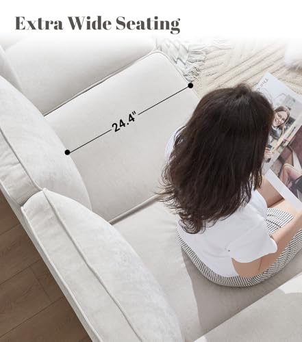3 Seater Couch, Mid Century Modern Sofa with Rolled Arms and Deep Seats, Fluffy Comfort for Living Room, Apartment, Easy Assembly, Beige