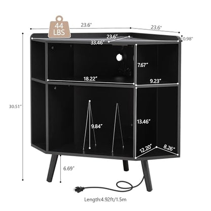 Corner Record Player Stand with Charging Station & USB Ports, view 4