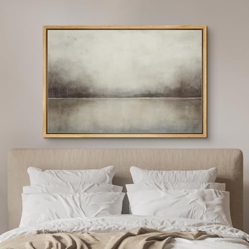 Framed Canvas Print Wall Art Abstract Landscape Wilderness Impressionism Traditional Scenic for Living Room, Bedroom, Office - 24"x36" Natural