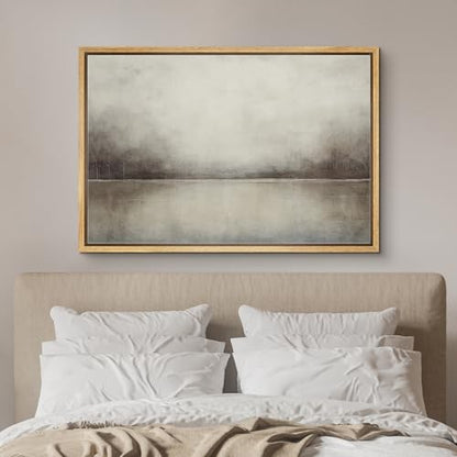 Framed Canvas Print Wall Art Abstract Landscape Wilderness Impressionism Traditional Scenic for Living Room, Bedroom, Office - 24"x36" Natural