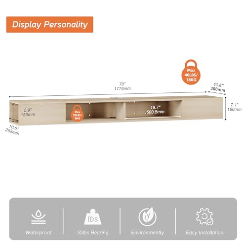 70 Inch TV Stand with LED Lights, Oak, view 4