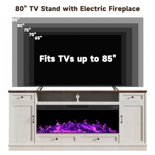 80" Farmhouse TV Stand with 47" Fireplace for up to 98" TV, White, view 4