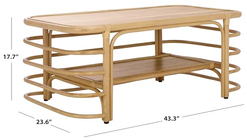 SAFAVIEH Home Collection - Maestro Natural Rattan & Wood Coffee Table, Rectangular Design with Lower Shelf, Fully Assembled (COF5400A)