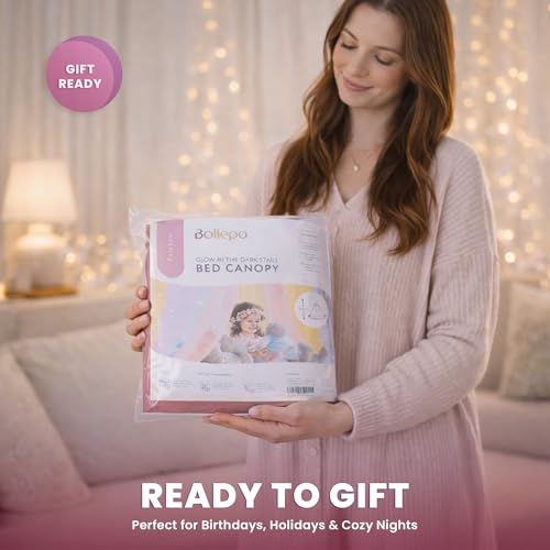 Pink Bed Canopy for Girls with Glowing Stars, Premium Canopy Bed, Fits Single, view 7