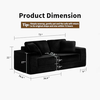 Modular Sectional Sofa, Modern Modular Sofa Couch with Deep Seat，Comfy Cloud Couch, Sectional Couches for Living Room, Bedroom and Apartment，2-Seater，Black