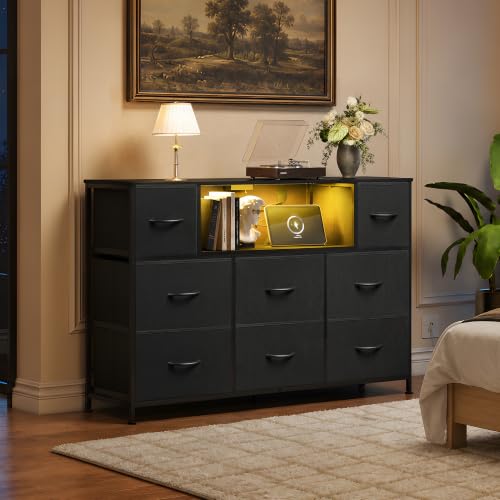 LED TV Stand for 55 Inch TV, 8 Drawers, Black, view 3