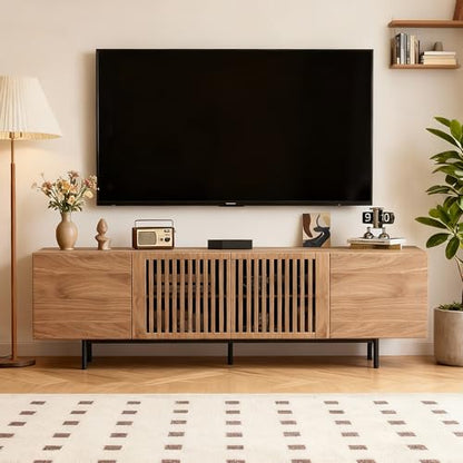 71" Mid-Century TV Stand 4 Cabinets Walnut Media Console, view 4