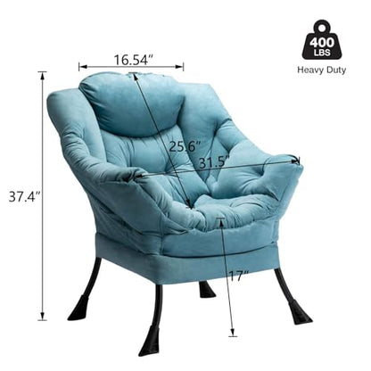 Lazy Chair with Armrest and Side Pocket, Comfy Accent Lounge Chair,Leisure Sofa Armchair for Living Room, Bedroom, Dorm, or Small Spaces, Oversized Reading Sofa Chair, Textured Blue