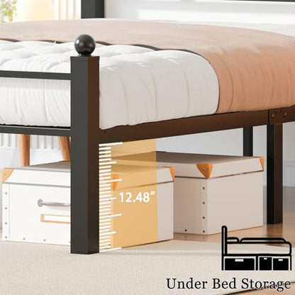Black Metal Full Size Bed Frames with Headboard, Heavy-Duty Metal Slats Support, view 7
