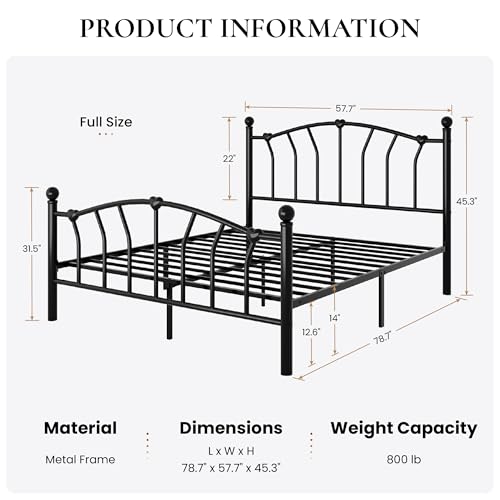 Full Size Metal Bed Frame, Heart-Shaped Design, Black, view 3