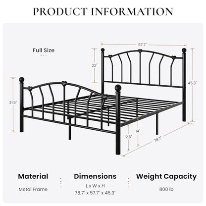 Full Size Metal Bed Frame, Heart-Shaped Design, Black, view 3