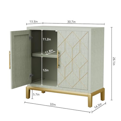 Green Accent Cabinet with Gold Trim,Storage Cabinet with 2 Doors,Modern Wooden Sideboard for Living Room, Kitchen, Office and Hallway