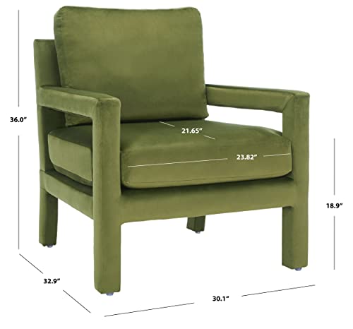 SAFAVIEH Home Collection Kye Mid-Century Modern Olive Green Velvet Accent Chair (Fully Assembled)