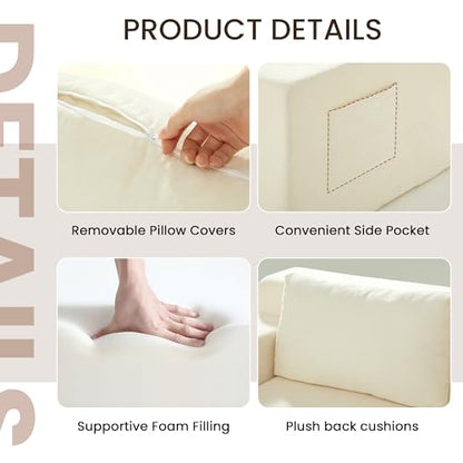 71" Boneless Loveseat Couch,Chenille Pullout Futon Couch,4 in 1 Folding 3 Seater Sofa Bed for Living Room,Boneless Cloud Couch with Storage Pocket & 2 Pillows,Beige
