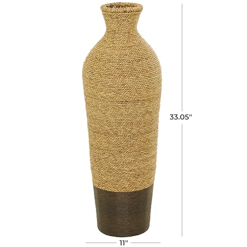 Deco 79 Seagrass Handmade Decorative Vase Tall Woven Floor Centerpiece Vase, Vase for Home Decoration 11" x 11" x 33", Brown