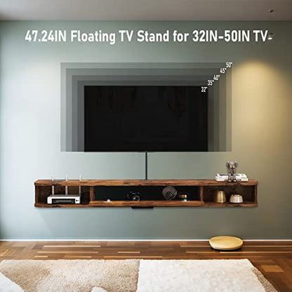 Floating TV Unit, 47'' Wall Mounted TV Cabinet, Floating Shelves with Door, view 5