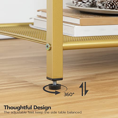 Side Table with Charging Station, Set of 2 End Tables with USB Port, Nightstand for Tight Spaces, Tempered Glass, Modern Metal Frame, for Office, Bedroom, Living Room, Gold GD76UBZP201