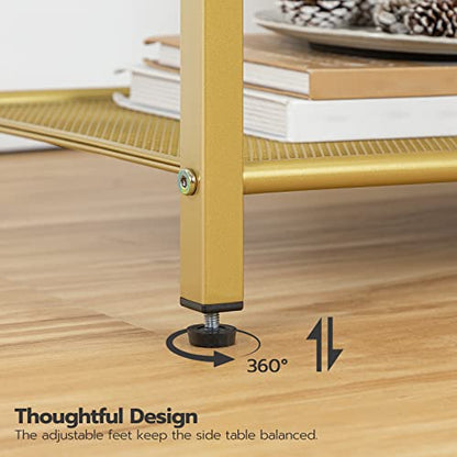 Side Table with Charging Station, Set of 2 End Tables with USB Port, Nightstand for Tight Spaces, Tempered Glass, Modern Metal Frame, for Office, Bedroom, Living Room, Gold GD76UBZP201