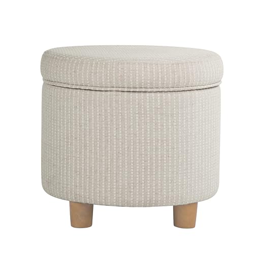 19" Round Storage Ottoman - White Woven Stripe