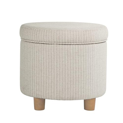 19" Round Storage Ottoman - White Woven Stripe